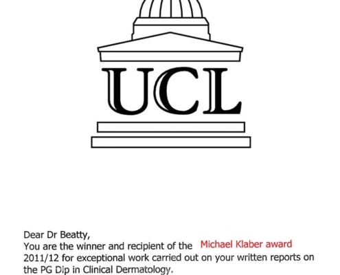 Michael Klaber Prize, university of london, dermatology diploma